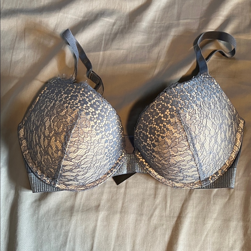 Victoria's Secret Blue Lace Push-Up Bra with Silver Sheen